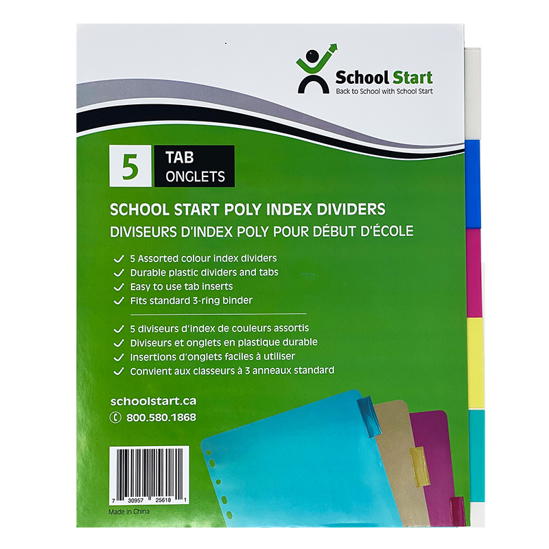 School Start Poly Index Dividers (insertable tabs)
